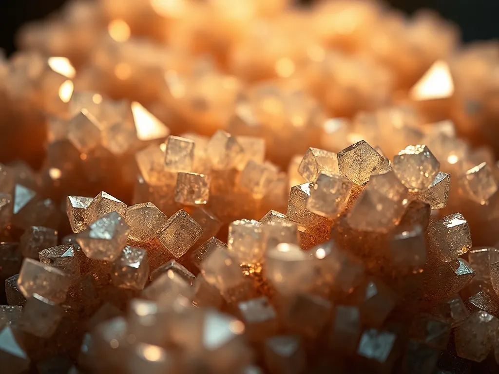 Macro photography of structured crystal patterns, bronze lig