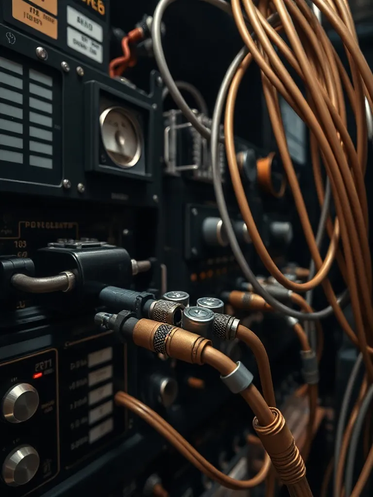 Close-up of vintage computer hardware and modern fiber optic